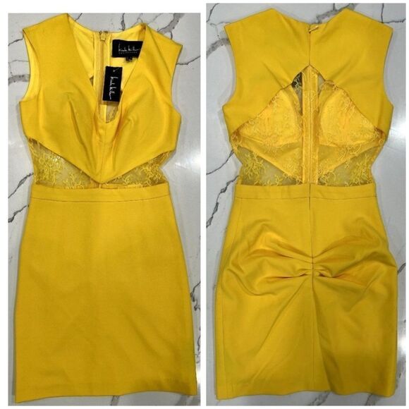 Nicole Miller Collection NWT Lace Cutout Minidress in Yellow Size 0 - Picture 3 of 8
